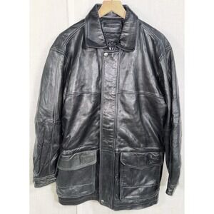 Vintage Y2K Men's Claiborne Soft Lambskin Black Leather Jacket Med. Full Zip